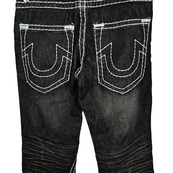 True Religion White Stitch Joey Super T Distressed Black Jeans